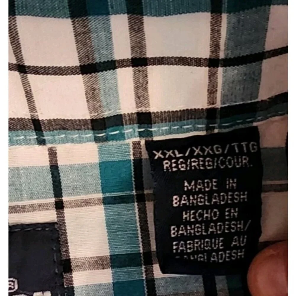 Wrangler Shirt 2XL Teal White Western Pearl Snap Long Sleeve Check Plaid - Picture 5 of 9